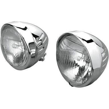 Drag Specialties Chrome Custom 5-3/4" Grooved Springer-Style Headlight With Visor - Part #20011124 - Hogparts UK