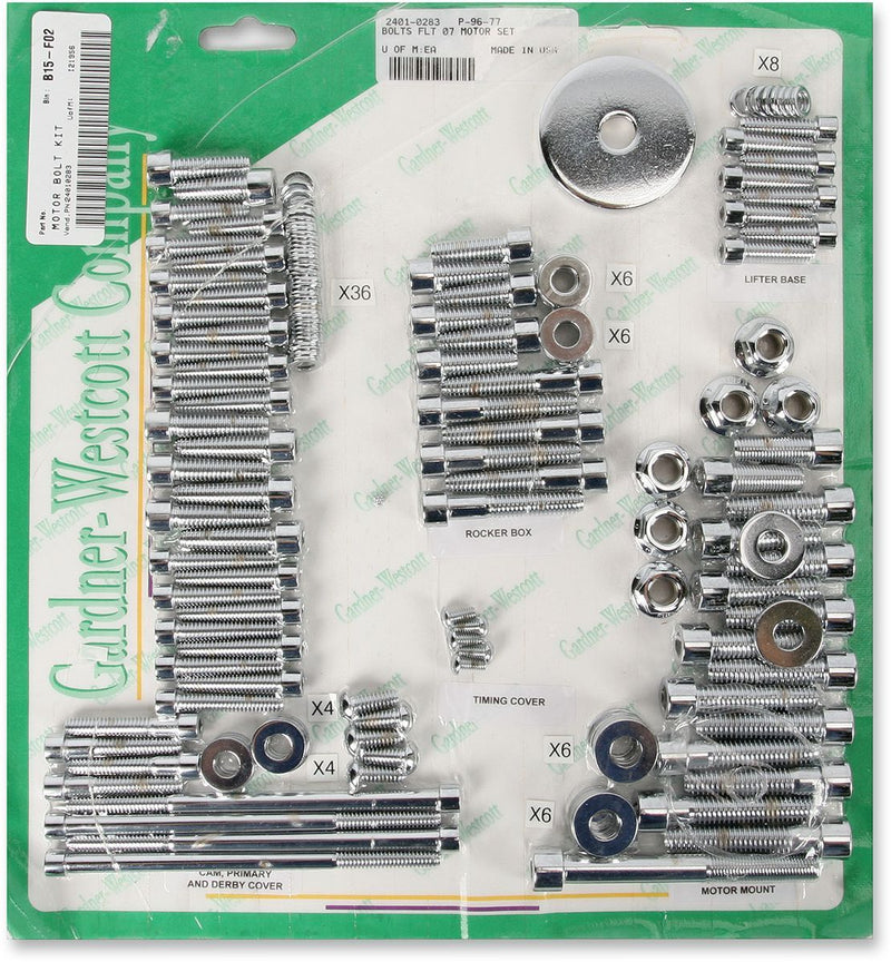 Gardner-Westcott Big Twin Motor Sets - Steel, Socket-Head, Kit - Chrome / Polished / Silver for Harley-Davidson Touring 2007-2008