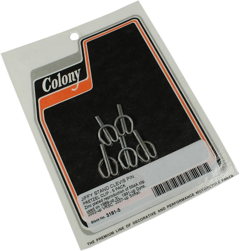 Colony Jiffy Stand Clevis Pin Pretzel Clips - 5 Pack - Zinc for Harley-Davidson Softail, Sportster, Dyna & V-Rod 1986-2026