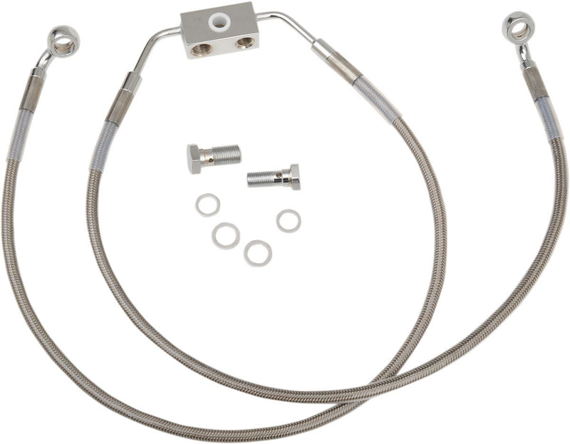 Drag Specialties Brake Line Stainless Steel Clear Coated Front/Upper/Lower Extended +10" - Part #17413843 - Hogparts UK