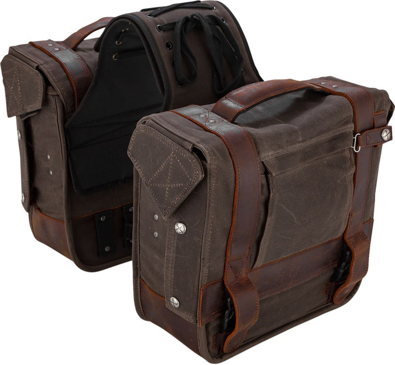 Burly Brand Throw-over Saddlebag - Pair, Leather /  Wet-Waxed Cotton - Brown