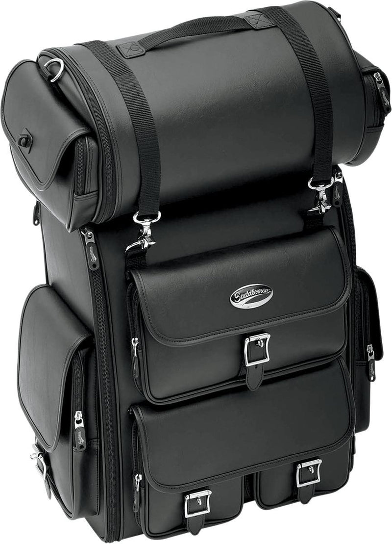 Saddlemen Ex2200 Sissy Bar Bag with Roll Bag - Synthetic Leather, Drifter, Each - Black / Chrome for Harley-Davidson 2012