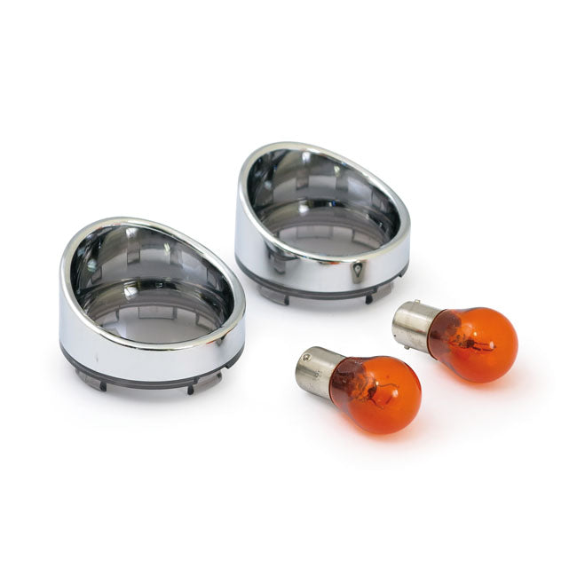 MCS Turn Signal Lens Set with Visor. Light Smoke Lens Amber Bulb – 2000–2023 H-D with Bullet Turn Signals…