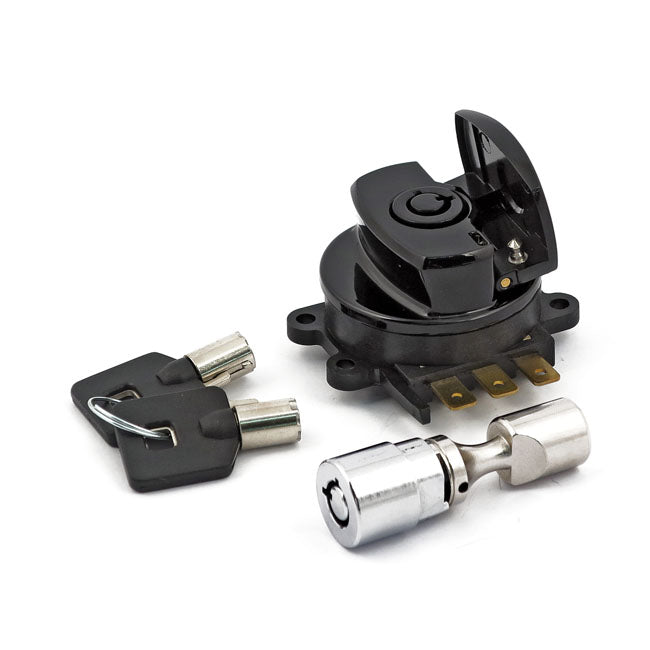 MCS 96-Up Ignition Switch, Side Hinge Type. Black – 1996–2010 Softail; 1993–2005 FXDWG