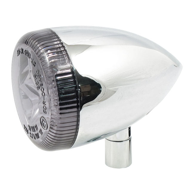MCS 3-1 LED Bullet Taillight / Turn Signal Combo. Chrome. Smoke – Universal