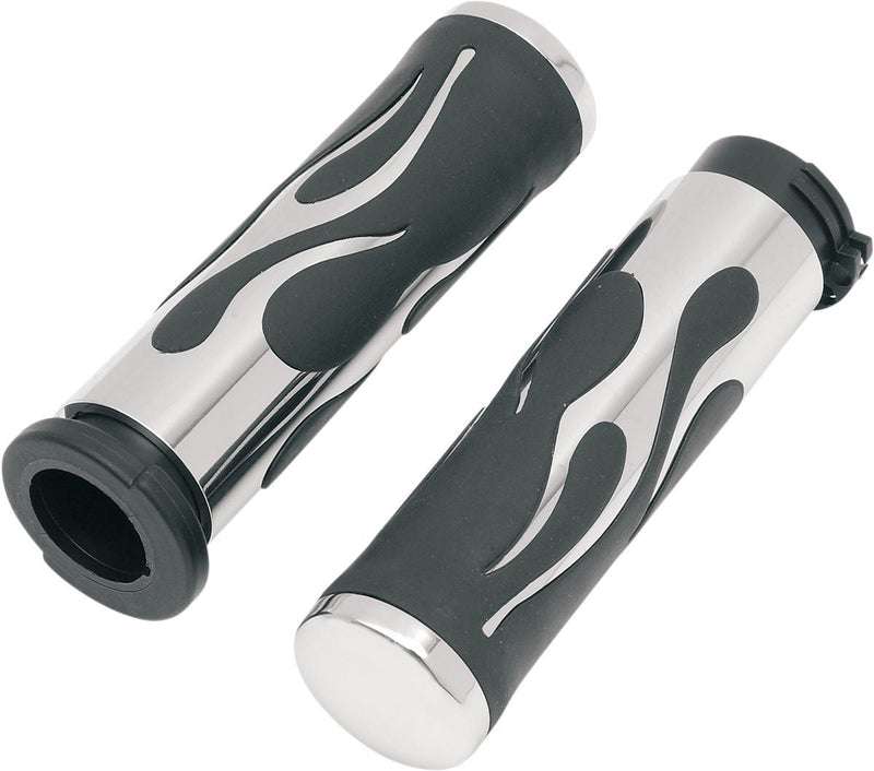 Drag Specialties Grips Flame Touring Chrome/Rubber - Part #06300613 - Hogparts UK