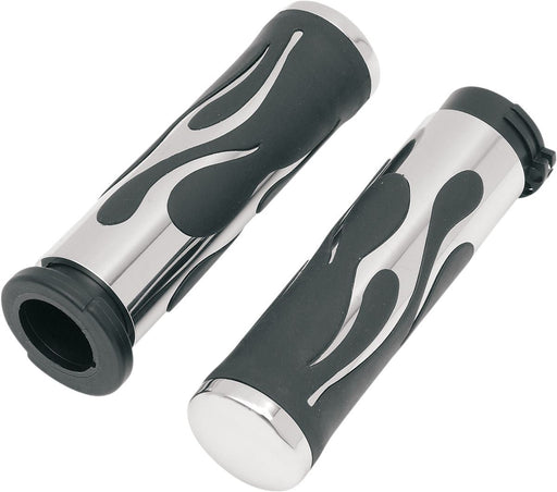 Drag Specialties Grips Flame Touring Chrome/Rubber - Part #06300613 - Hogparts UK