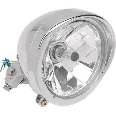 Drag Specialties Chrome 5-3/4" Diamond-Style Bottom-Mount Headlight With Visor Bezel - Part #20011112 - Hogparts UK