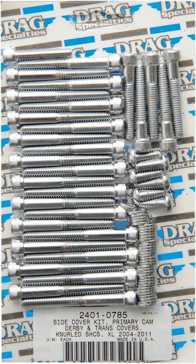 Drag Specialties Chrome Socket-Head Side Cover Bolt Kit Knurled - Part #24010785 - Hogparts UK