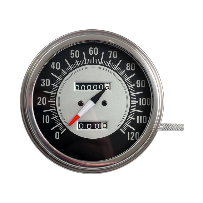 MCS FL Speedometer, ''68-72 Face'', Black/Silver. 2:1 Mph