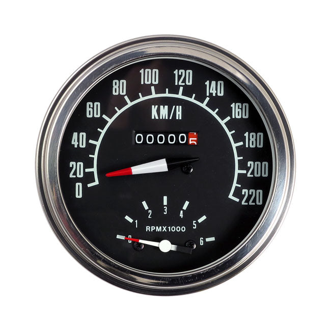 MCS FL Speedo/Tachometer, ''73-84 Face'', Black. 1:1 Kmh