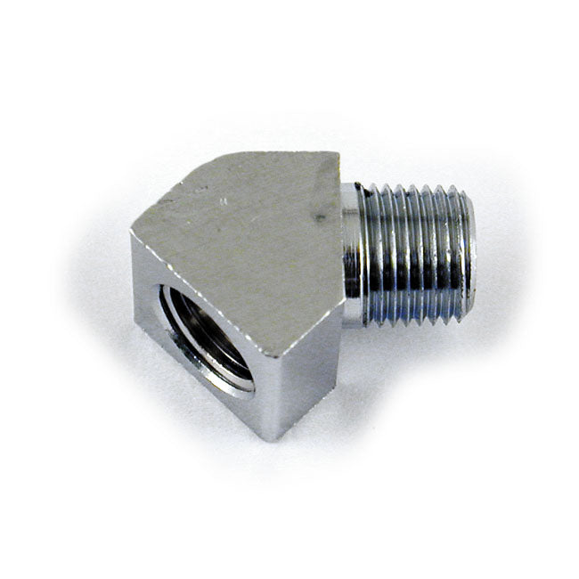 MCS Adapter Oil Gauge Fitting, 45 Degrees. 1/8" Npt. Chrome – 1938–1999 Big Twin