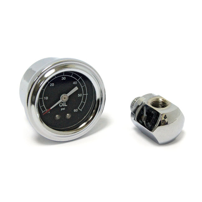 MCS Oil Pressure Gauge Kit Rocker Box, 0-60 Psi. Chrome – 1971–1984 Big Twin; 1971–1985 XL…