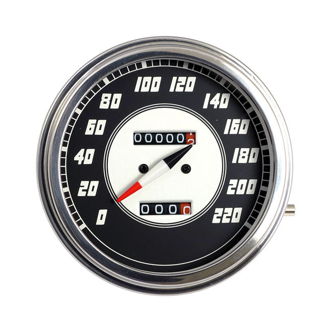MCS FL Speedometer, ''46-47 Face'', Silver/Black. 2:1 Kmh