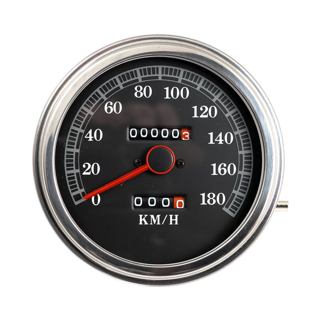 MCS FL Speedometer, ''85-Up Face'', Black. 2:1 Kmh