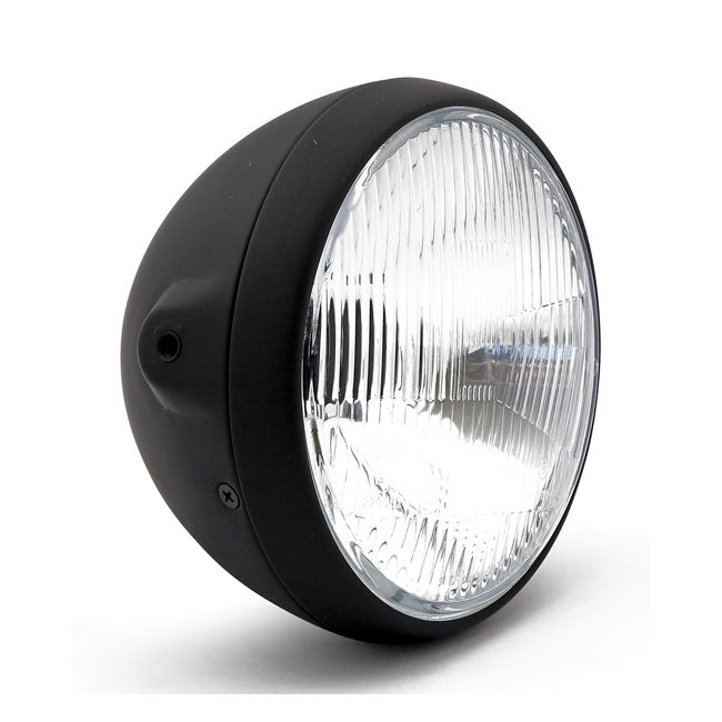MCS British Style 7" H4 Headlamp. Side Mount. Black
