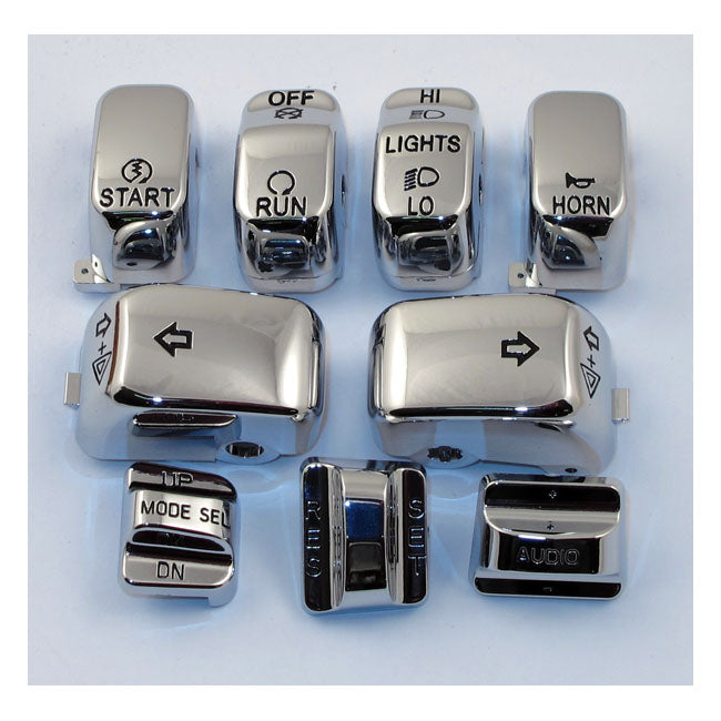 MCS Handlebar Switch Cap Kit, Chrome – 1996–2013 FLHT; FLHTC; FLHX; FLTRX…