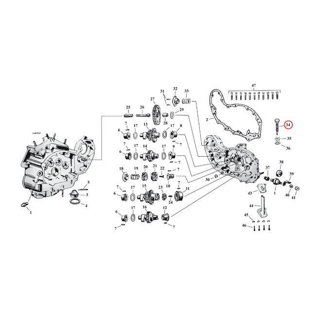 MCS Chain Oiler Adj.screw. (Hex Head) – 1933–1964 and 68-E83 FL; 1970–1976 XL…