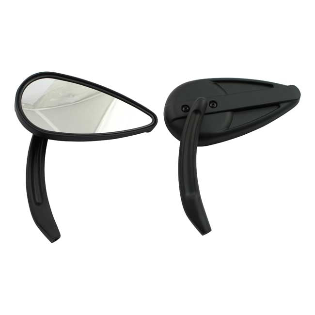 MCS Retro Teardrop Mirror Set. Black, Aluminium Grooved Stem – 65-Up H-D