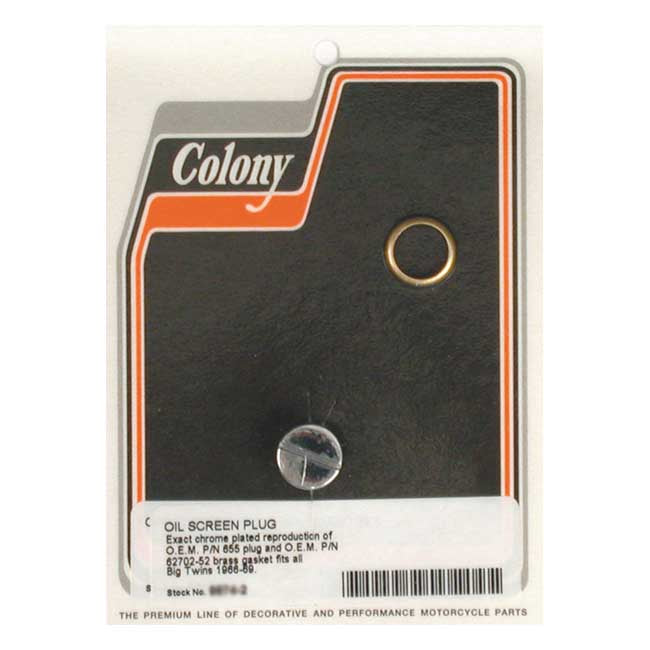 Colony OEM Style Slotted Plug Oil Screen Crankcase. Chrome – 1966–1969 Big Twin