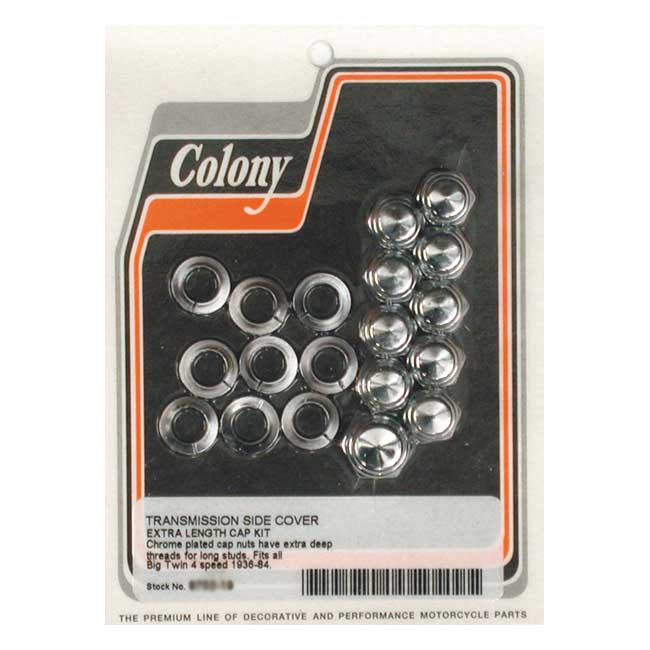 Colony Transmission Side Cover Screw Kit. Deep Cap Chrome – 1936–1986 4-Speed Big Twin