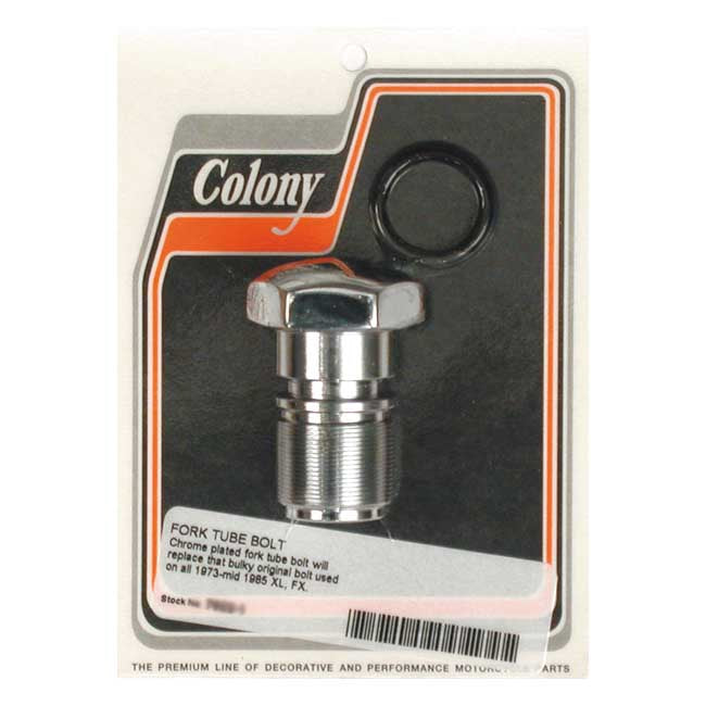 Colony 35 mm Fork Tube Cap Bolt. Chrome – 73-E86 XL Sportster; FX; 1982–1986 FXR