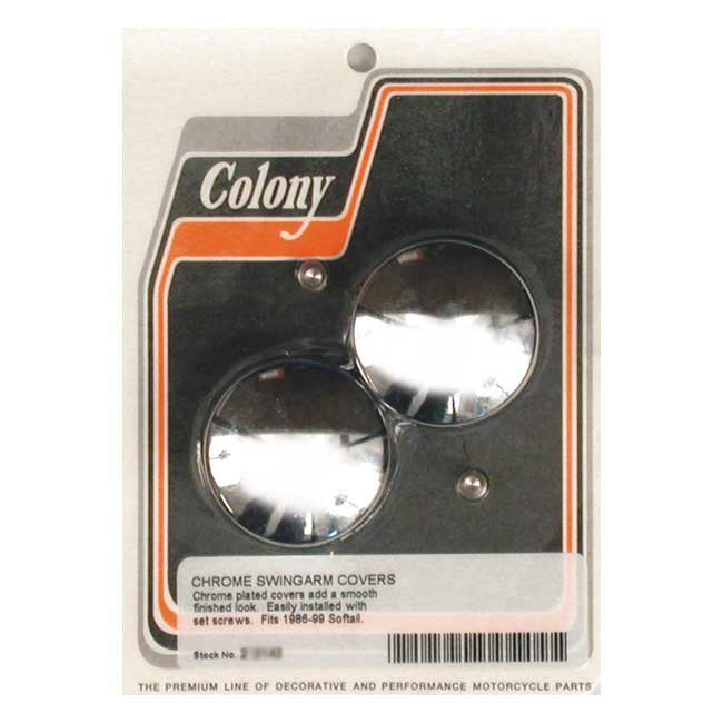 Colony Swingarm Pivot Bolt Cover Set. Chrome, Domed – 1986–1999 Softail