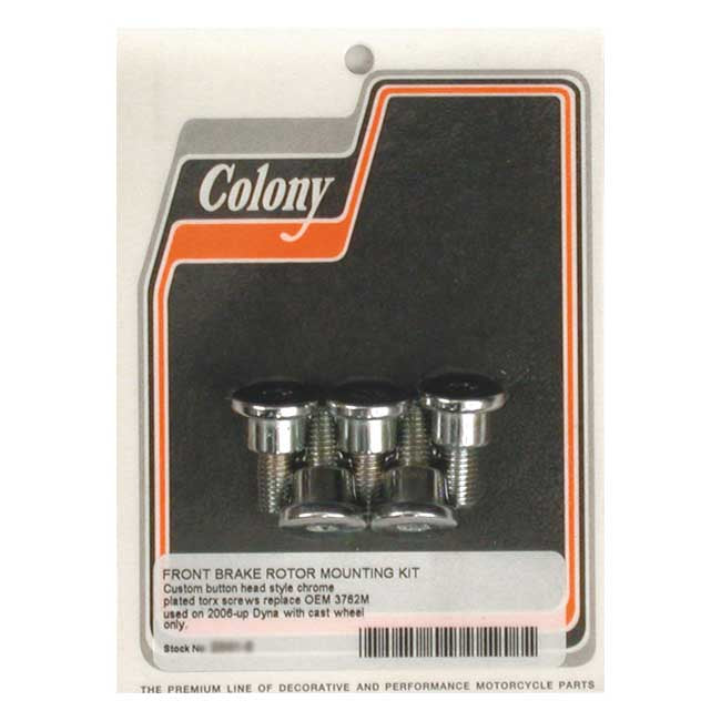 Colony Front Brake Rotor Bolt Kit. Chrome – 2006–2017 Dyna Front Cast Wheel