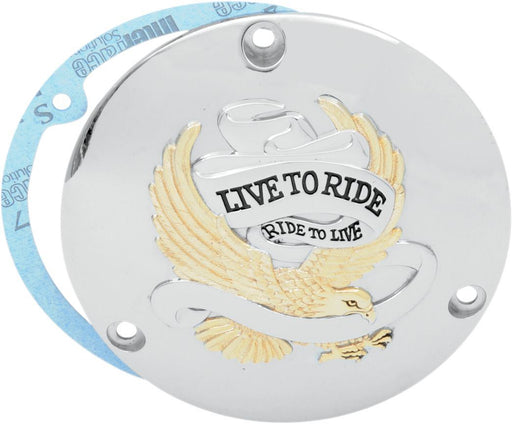 Drag Specialties Live To Ride Derby Cover Gold 3-Hole - Part #11070156 - Hogparts UK