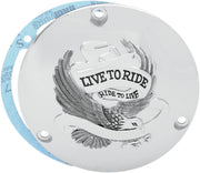 Drag Specialties Live To Ride Derby Cover Chrome 3-Hole - Part #11070155 - Hogparts UK