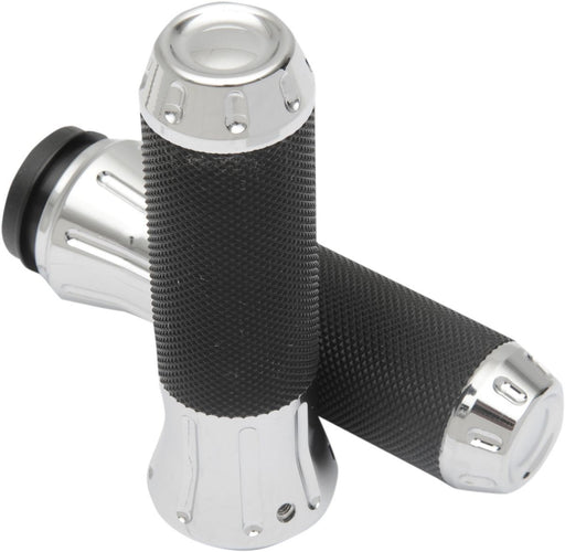 Drag Specialties Cobra Hand Grips TBW With Chrome Ends - Part #06301611 - Hogparts UK